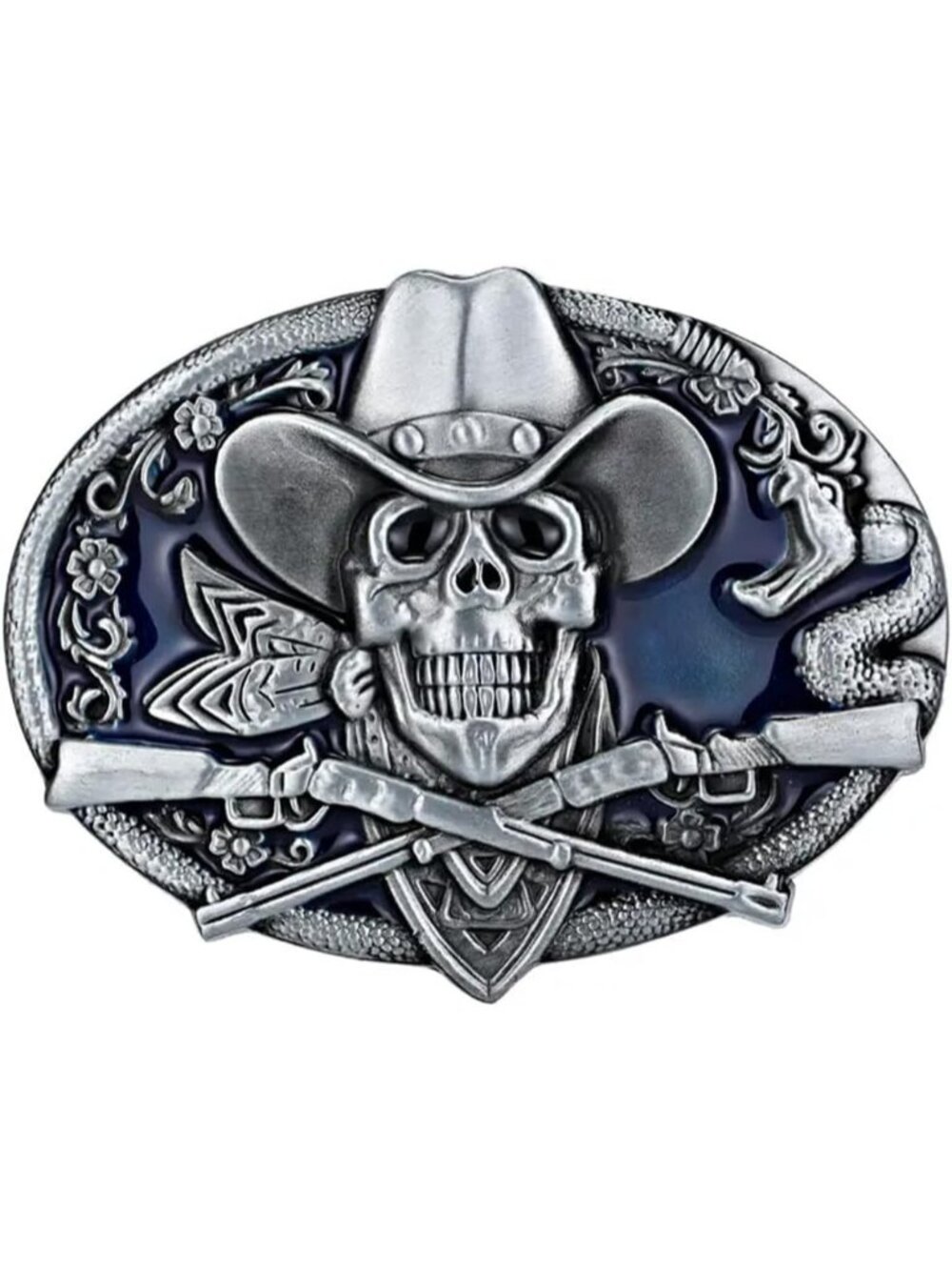 Women Buckle-blue Imported Cowboy Buckle Ghost Skull Western Belt